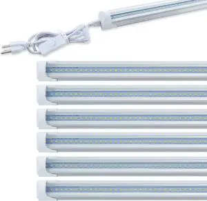6 Pack T8 Shop Light, 4FT 24W 6000K Daylight White Linkable LED Integrated Tube Lights With Clear Cover, Bar Lights for Garage, Workshop, Workbench With On/Off Plug Cord