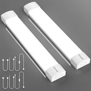 LED Ceiling Light Fixture, 1.43FT Plug in Lights 2PCS, IP66 Water-Proof Linkable Tube Lights 5000k 16W Light Bar Under Cabinet Lighting Shop Kitchen Workbench Closet Corded with ON/Off Switch