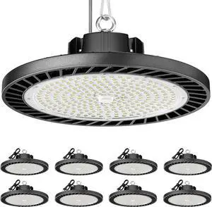 8 Pack LED High Bay Lights 200W, 30000LM 6500K UFO High Bay Led Shop Lights AC100-277V with Plug Industrial Warehouse Workshop Factory Barn Garage Area Lighting Fixture