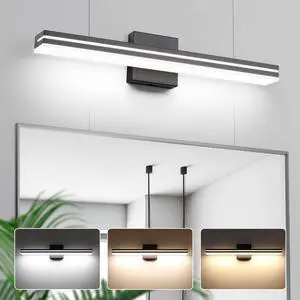 LED Modern Bathroom Vanity Light Bar (24-Inch, 3000K/4000K/6000K), Matte Black Dimmable Modern Acrylic Bathroom Wall Lighting Fixtures Over Mirror