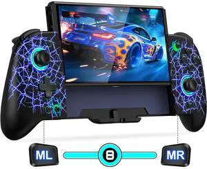 Hall Effect Joystick (No Drift) Switch Joypad for Nintendo Switch/OLED, Full-Size Grip Wireless Pro Controller with 9 Color Lights, Ideal for Those Who Prefer Handheld Mode