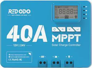 40 Amp MPPT 12V/24V DC Input Solar Charge Controller with Built-in Bluetooth Module, Parameter Adjustable LCD Display LED Indicators