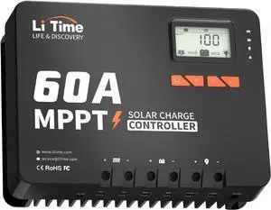 60A MPPT 12V/24V/36V/48V/Auto DC Input Solar Charge Controller, Built- in Bluetooth Module, with Parameter Adjustable LCD Display LED Indicators