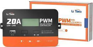 20Amp PWM 12V/24V Solar Charge Controller with LCD Display for LiFePO4 Lithium Battery ,AGM, Gel, FLD