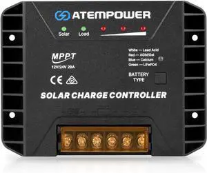 20A 12V/24V MPPT Solar Charge Controller Selecting Battery Type Activate Lithium Battery Intelligent Solar Controller Compatible with Lead Acid, AGM, Gel, Calcium and LiFePO4 Battery
