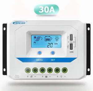 Solar Charge Controller 30A 12V/24V Auto Work, Solar Panel Solar Charge Controller PWM Regulator with LCD Display and USB 5V Output, for Lead-Acid Gel Sealed Flooded Battery