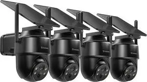 2K Security Cameras Wireless Outdoor-360° PTZ Cameras for Home Security with Solar Panel/Battery Powered, Night Vision, Two-Way Audio, PIR Sensor, Works with Alexa, R1 4P Black (2.4Ghz Only)