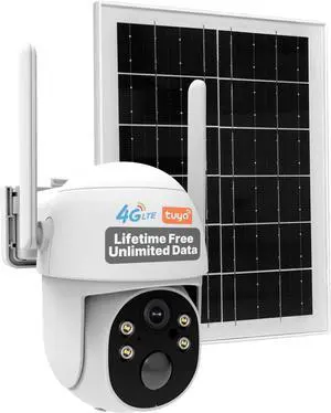4G LTE Cellular Solar Security Camera, Lifetime Free Unlimited Data 2K Wireless Outdoor Surveillance, Color Night Vision, AI PIR Motion Sensor Detection, Built-in VSIM Card, 32GB Storage