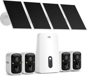 Solar Security Cameras Wireless Outdoor, 4 Cam-Kit, Expandable to 10CH, No Monthly Fee, Solar-Powered, Wireless Security Cameras System with 2K Color Night Vision, Easy Setup, 2.4G & 5G WiFi