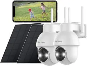 2K Solar Security Cameras Outdoor Wireless, 2 Pack Outdoor Camera Wireless Solar Powered, Pan Tilt 360°WiFi Camera with Color Night Vision/PIR Sensor/2-Way Audio/Alexa/Google Assistant
