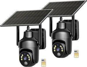 Cellular Security Camera with Built-in 4G LTE SIM Card, Unlimited Data Plan, 2K Color Night Vision, 360° Live View, Motion Alerts, Remote Access, Solar Powered No WiFi Security Camera Outdoor