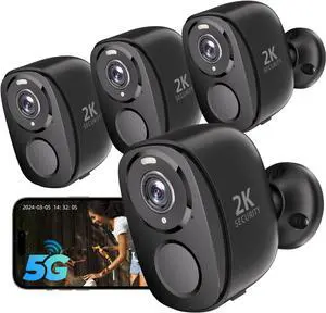 4Pack 5G/2.4G Security Cameras Wireless Outdoor,2K Battery Powered AI Motion Detection Siren Alarm WiFi Home Indoor Camera, Color Night Vision, 2-Way Talk, Waterproof, Works w/Alexa, Cloud/SD