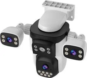 Triple Lens WiFi PTZ Security Camera, Three Cameras in One, Side Cameras with Adjustable All-Angle Arm, 2K 360° View No Blind Spot, Auto Tracking, Spotlight, 2 Way Audio