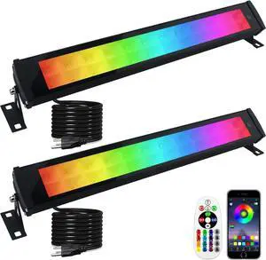 2 Pack 50W 96 LED RGB Light Bars Waterproof IP66 Smart APP/Remote Control Wall Washer Lights DIY 16 Millions Colors LED Light Bars for Room Stage Lighting Garden Outdoor Indoor