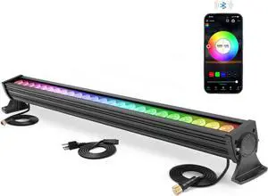 Smart LED Wall Washer Light Dimmable Via APP Control, 168W RGBCW Color Changing Linear Light Bar with Music Sync, Group Function, Timing, Perfect for Outdoor & Indoor Lighting Projects
