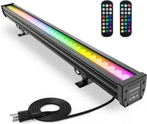 LED Wall Washer Light with RF Remote, 144W RGBW Waterproof Color Changing Wash Light Bar, 120V 40" Heavy Duty Commercial Light Fixtures for Outdoor & Indoor Lighting Projects