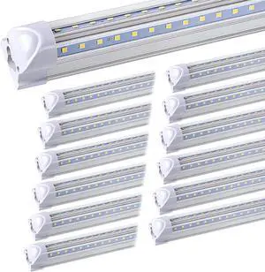 (12-Pack) 8ft LED Shop Light Fixture, 100W 15000LM 6000K, Cold White, V Shape, Clear Cover, Hight Output, Linkable Shop Lights, T8 LED Tube Lights for Garage 8 Foot with Plug