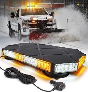 56 LED Roof Top Strobe Beacon Lights Bar Rooftop Hazard Warning Emergency Safety Flashing Plow Light for Construction Vehicles Tow Commercial Trucks Postal Security Cars Snowplow - Amber White