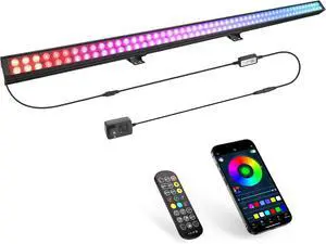 LED Stage Wash Light Bar - 60W Dual-Row Dimmable RGB DJ Light Bar with Chase Effects Timer Function by Smart APP & Remote Control for Party Events Wedding Church Home Decoration