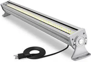 100W LED Work Light Bar, 12000LM 5700K, 110°Beam Angle Floodlight Waterproof 40in Linear Shop Light with On/Off Switch, Adjustable Bracket, 10ft Cable for Warehouse, Garage, Shop, Factory (Silver)
