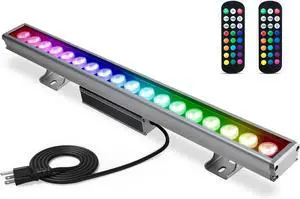 LED Wall Washer Light Bar with Remote, 72W RGBW Color Changing Heavy Duty LED Light Fixtures, Waterproof Landscape Spotlights for Outdoor Indoor Lighting Projects, AC 120V