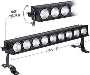 DJ Light Bar, 9-LED Stage Light Bar Cob Led RGBW Quad Colors DMX Pixel Control Metal Body for DJ Stage Lighting Club Party
