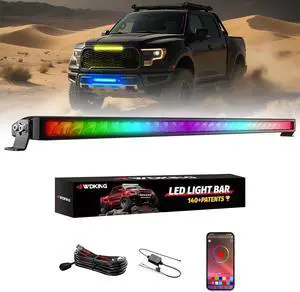 Patented RGB Offroad LED Lights Driving/Fog/Pod Lights LED Bar with APP Remote Control for Trucks/Cars/Boat/ATV/UTV Super Bright IP68&IP69K Multi-Color Working Beam Lamp (32 inch)