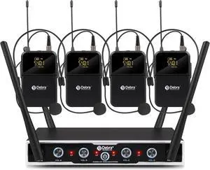 Audio Pro DU4004 UHF 4 Channel Wireless Microphone System with Lavalier Headset Mics, Ideal for Meeting Church Speech (4 Bodypack)