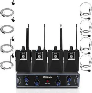 UHF Wireless Mic System 4 Pack -Professional Fixed Frequency with 4 Bodypacks, 260ft Range for Karaoke, Church, Stage