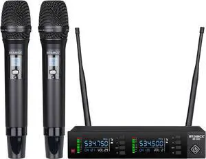 Professional Dual Wireless Microphones System Auto Scan, UHF 2X100 Channel Metal Wireless Microphone for Singing, Dj, Church, Karaoke, Handheld Vocal Dynamic Cordless Mic Long Range 300Ft