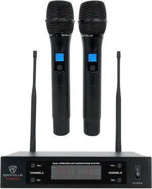 RWM65U Dual UHF 15 Channel Handheld Wireless Microphone System, Metal Build, Clear Audio, Rack-Mountable, for Live Performances and Presentations