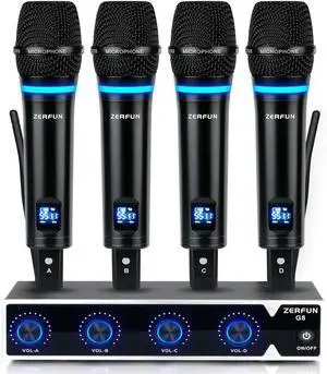 Rechargeable Wireless Microphone System 4 Channel Pro, UHF Metal Handheld Wireless Mics Cordless for Church Karaoke Singing with Volume Control, 4x50 Frequency(G8)