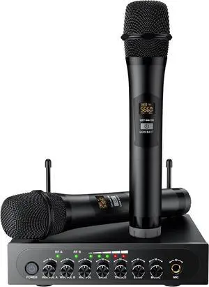 UHF Wireless Microphone System, Professional Handheld Mic Dual Karaoke Microphone with Treble Echo Bass ControlBluetooth for Party,Home Karaoke, Church, Weddings