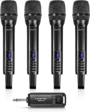 2.4GHz Rechargeable Wireless Microphone System with 4 x Handheld Mic, 1/4" Mini Portable Receiver, Built-in EQ, Effects for Karaoke, Events, Church, Meetings (SWM-01U4)