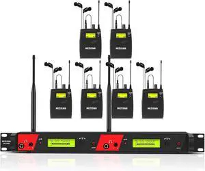 Wireless in Ear Monitor System, 2 Channel 6 Bodypacks Pro Mono IEM System for Musicians, Metal Rack Mount Monitor w/ 2x40 UHF Frequencies, 330ft Range for Band, Stage or Studio (IME-6000)