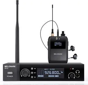 Wireless in-Ear Monitor System, Auto Scan IEM System Stereo w/Bodypack Receiver & Earphones, 50 Tunable Frequencies 164ft Range, in Ear Monitors for Musicians, Bands, Studio (SD-2-1R)