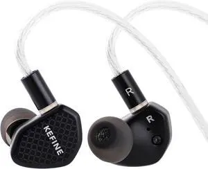 Kefine Klean in Ear Monitor,10mm DLC Diaphragm Dynamic Driver HiFi Earphones,Wired Gaming Earbuds,Replaceable Nozzles,Detachable Silver-Plated Cable for Audiophile (with Mic Type-C, Black)