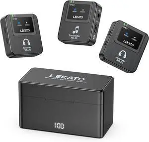 Wireless in-Ear Monitor MS-20 Charging, 30H Battery Life with Box, 2.4G IEM System 1Transmitter 2 Receivers Auto-Pairing,OTG Support,One to More, in-Ear Monitoring for Studio,Live,Singer,Band