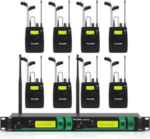 IEM UHF Wireless in Ear Monitor System 2 Channel 8 Bodypacks Monitoring with in Earphone, 2x40 UHF Frequencies, for Stage, Studio and Church, 330Ft Range (8 Bodypack)