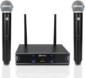 UHF Wireless Mic System 2 Pack -Fixed Frequency 260ft Dual Handheld Mics for Church, Wedding, Conference