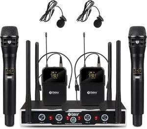 Audio Wireless Microphone System Pro DU4004 UHF 4 * 16 Adjustable Channel Wireless Handheld Lavalier Headset Mics, Ideal for Meeting Church Speech Party (2 Handheld 2 Bodypack)