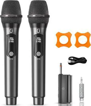 Wireless Microphones, Two Rechargeable Bluetooth 5.3 Microphones for Karaoke Singing, Rechargeable Dynamic Mic System with Receiver for Church, Party, Meeting, Speech, PA System, Plug and Play
