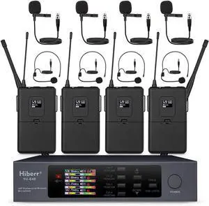 Wireless Microphone System, 4 Channels Adjustable UHF Wireless Microphone Headset Metal Shell Vocal Wireless Mic Lapel for Church, Party, Singing, SpeechYU-E40B Cordless Microphone