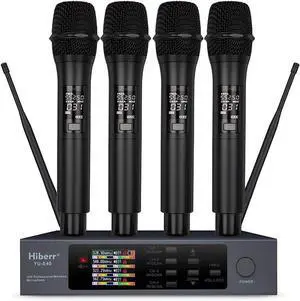 Wireless Microphone System, 4 Channels 4x50 Adjustable UHF Handheld Wireless Microphone Metal Shell for Church, Party, Singing, Speech YU-E40 Cordless Microphone