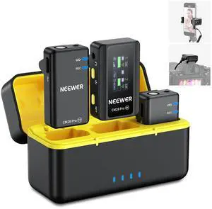 CM28 PRO Wireless Lavalier Lapel Microphone System with Charging Case 48KHz 16 Bit Uncompressed Audio Noise Canceling 4GB Storage 9Hrs Recording Compatible with iPhone iPad Android Camera PC