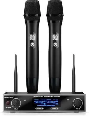 Wireless Microphone System, UHF Professional Metal Dynamic Handheld Wireless Microphone, Karaoke Microphone, Suitable for Home KTV, conferences, speeches, Churches, DJs, Weddings, 200 feet (Black)
