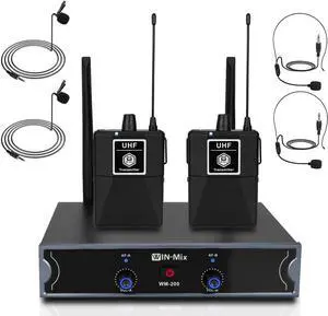 UHF Wireless Microphone System -Dual Bodypack 260ft Fixed Frequency for Church, Wedding, Conference