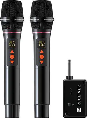 Wireless Microphones, Professional UHF Dual Wireless Microphone with 3ms Transmission Rate, Studio Grade Sound Pick Up Mic Head, Volue Control,Adjust frequency,Microphone for Singing, Performance
