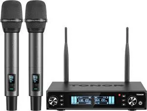 Wireless Microphone System, Auto Scan & Pair UHF Rechargeable Karaoke Mic, 2x100 Professional Dynamic Cordless Mic for Singing Church Wedding DJ with Adjustable Volume, Quick Mute 262ft TW550