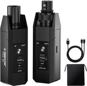 Plug-on XLR Wireless Transmitter Receiver System, Wired-to-Wireless Microphone System w/ 16 UHF Frequencies, XLR Microphone Adapter for Both Dynamic Mic and Condenser Mic (PTU-X)